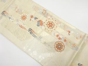 アンティーク　華紋に蝶・草花模様織り出し袋帯（材料）